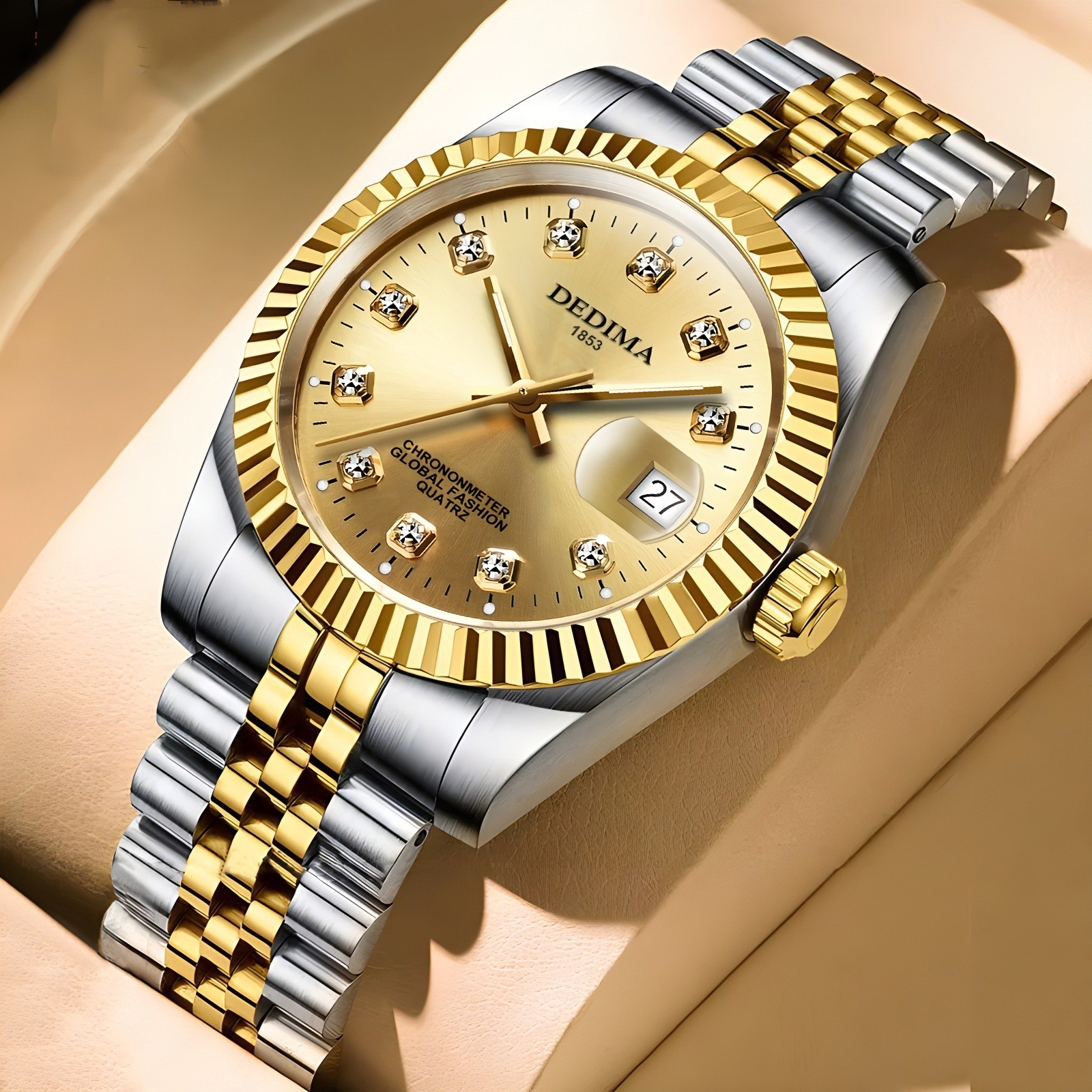 Foreign Trade Cross-border Explosions Couple Watch Steel Band Men's Calendar Waterproof Watch High-grade Diamond-encrusted Luminous Watch for Women