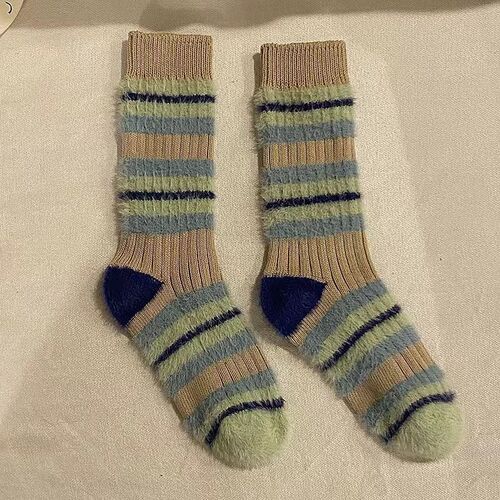 Winter Thick Knit Plaid Colorful Fleece Socks Ins Mink Fleece Outer Warming Mid-Calf Socks Women Home Long Socks