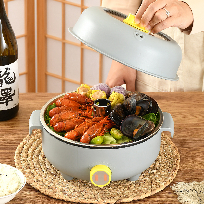 现货小楠猫海鲜锅多用厨房电火锅快速电蒸汽锅防干烧煎煮锅