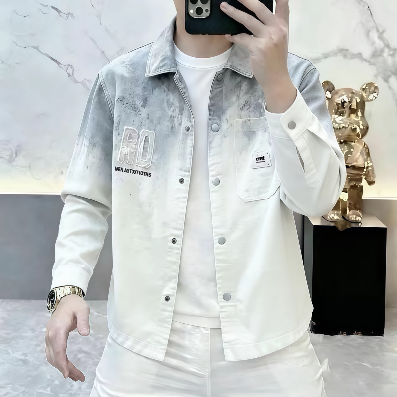Spring and Autumn New High-Quality High-End Fashion Long-Sleeved Shirt with Tie-Dye Gradient Design, High-End Men's Stylish Jacket