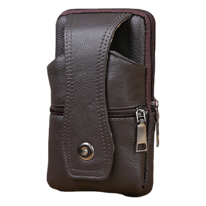 New Men's Mobile Phone Bag Cowhide Business Waterproof Vertical Multi-Functional Coin Purse Wear Belt Waist Bag Manufacturer Wholesale