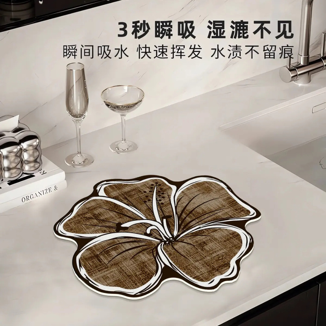 Nuevo lirio de lujo ligero almohadilla de drenaje de cocina de alta calidad cubiertos almohadilla de secado antideslizante absorción de agua de cuero anti-sucio almohadilla de comedor de forma especial image 8