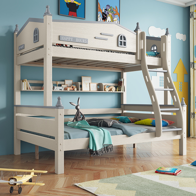 Solid wood children's bed with upper and lower bunks, two-story high and low bed, sister and brother bed, storage, double multi-functional double bed