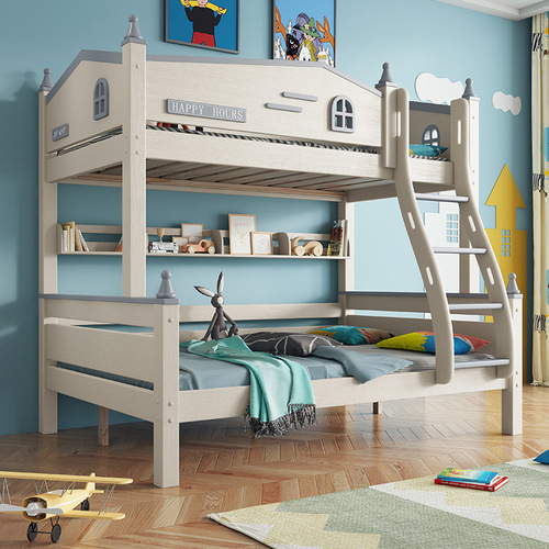 Solid wood children's bed with upper and lower bunks, two-story high and low bed, sister and brother bed, storage, double multi-functional double bed
