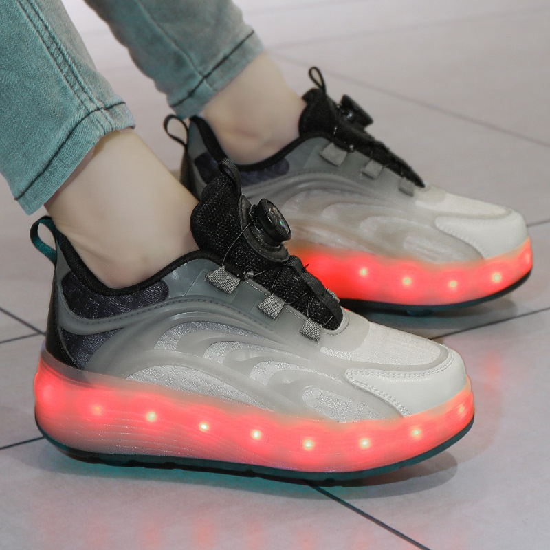 Children's walking shoes four-wheel removable hidden roller skates two-wheel charging luminous two-wheel deformation burst shoes_voghion.com