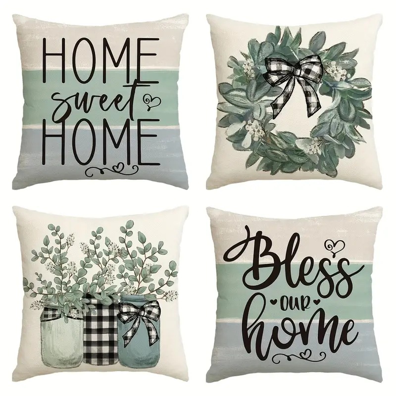 Funda de Almohada con Estampado de Lino, Verde, para Cojín de Sofá, Decoración de Sala de Estar, para Amazon y Temu