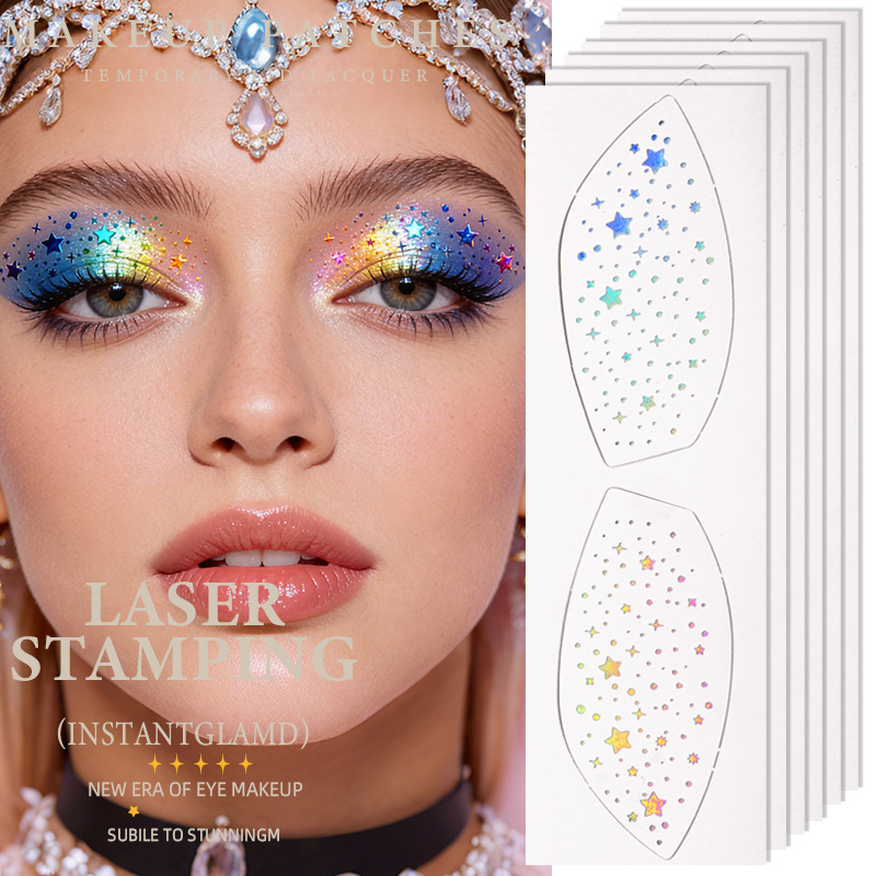 Cross-Border Glitter Eye Makeup Tattoo Stickers Waterproof Holographic Laser Temporary Makeup Face Stickers European and American Makeup Eye Shadow Stickers