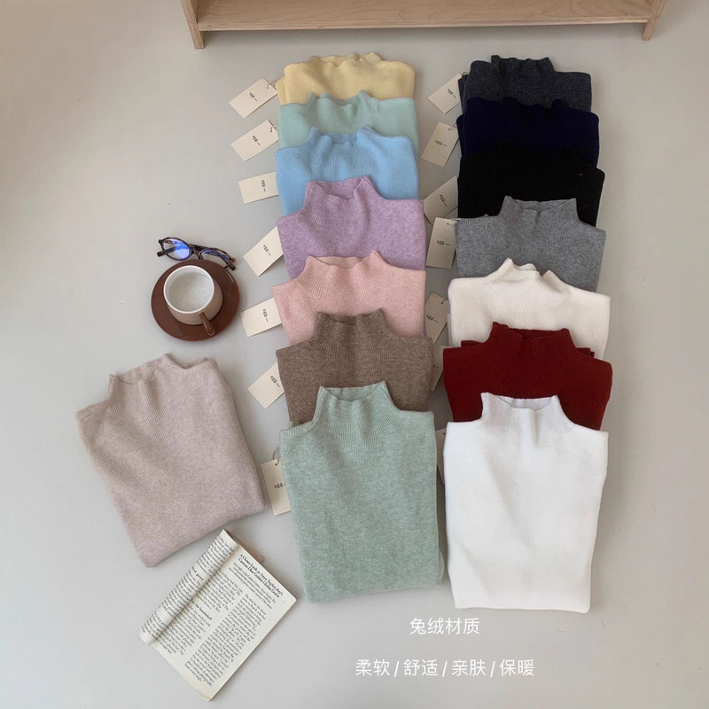 Egg.Unique Rabbit Fur Half-High Collar Base Shirt Knit in 22 Colors, Slim Fit, Flattering, Soft and Warm Knit Sweater
