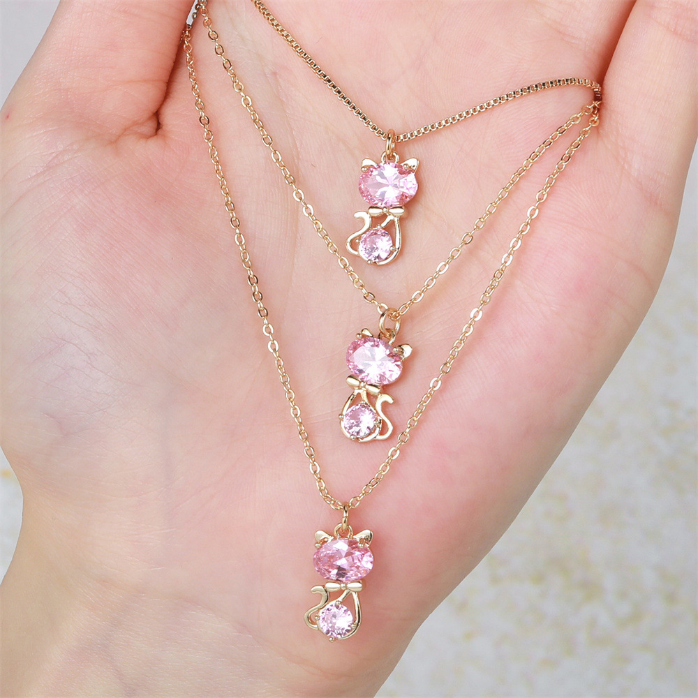 Cute Cat Female Niche Pink Clavicle Chain Pendant Necklace Wholesale display picture 4