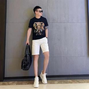 Manmi Light Luxury Men's Clothing Selected Summer Fortune Elephant Men's Light Luxury Slim Casual Z Style Breathable European Round Neck Short