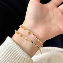 S925纯银流苏豆豆红黑绳编织手链小众简约双排珠幸运手绳闺蜜手饰