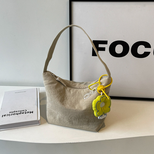 Minimalist solid color armpit bag, soft and waxy one-shoulder small cloth bag, fashionable dumpling bag, ladies shoulder bag, nylon canvas handbag