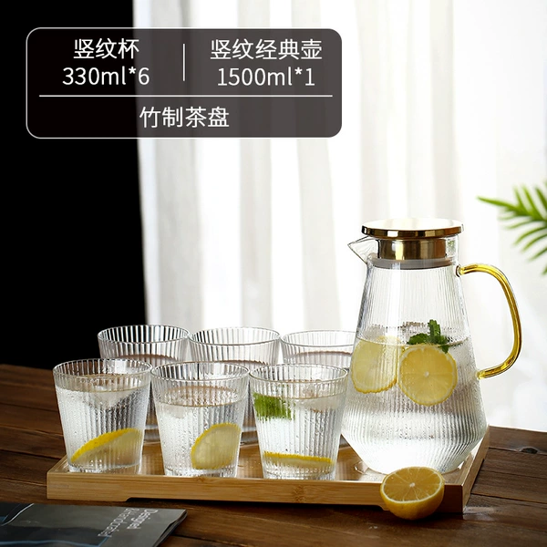 Classic pot 1500ML [gold lid] + 6 vertical cups + bamboo tea tray