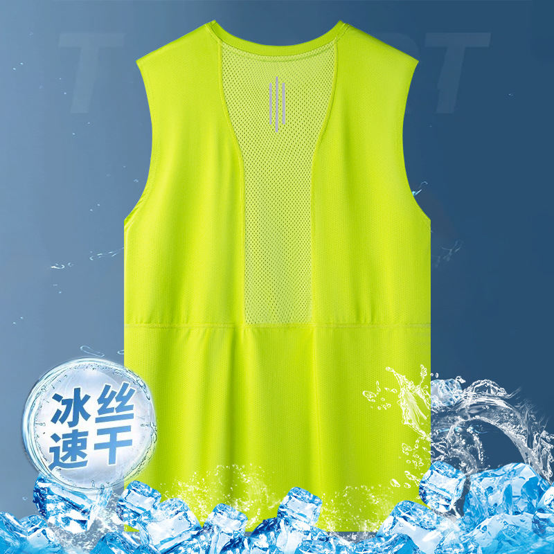 Verano chaleco de secado rápido de seda de hielo camiseta hombre nuevo correr al aire libre ejercicios deportivos fuera de la camiseta de hombro sin mangas
