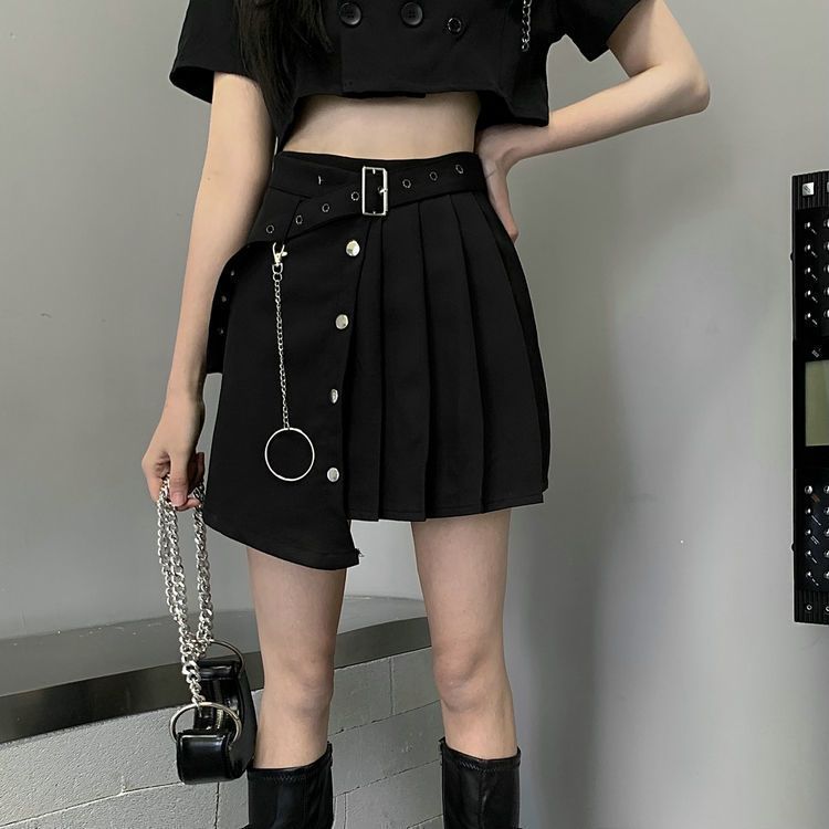 套装女新款jk制服ins暗黑炸街工装短小西装上衣外套+百褶裙两件套|undefined