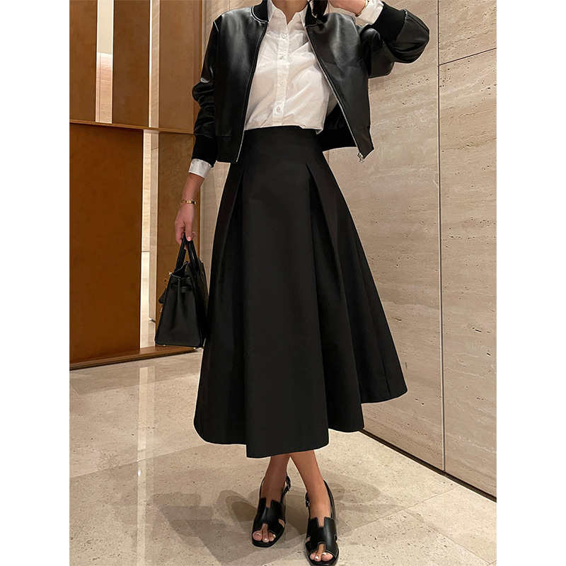 Hepburn Style Umbrella Skirt Small Women's Spring and Summer New High Waist Large Swing Skirt Mid-length Commuter A- line Skirt