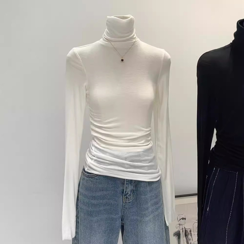 Tencel Wool Skin-friendly Soft Waxy High Neck Slim-fit White Base Shirt Women's Inner Wear Autumn 2024 New T-Shirt Top Tencel Wool Skin-friendly Soft Waxy High Neck Slim-fit White Base Shirt Women's Inner Wear Autumn 2024 New T-Shirt Top