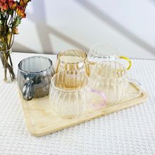 加工条纹大肚花南瓜奶茶杯定制高硼硅玻璃杯竖纹透明花瓣单手柄