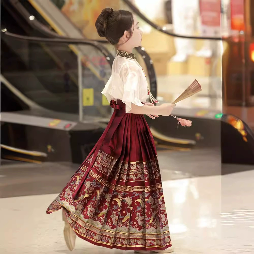 Девушка юбка с конским лапшой Летний тонкий набор Детский костюм Han Костюм Супер Фея Платье Китайский Стиль Тан Платье Маленькая девочка