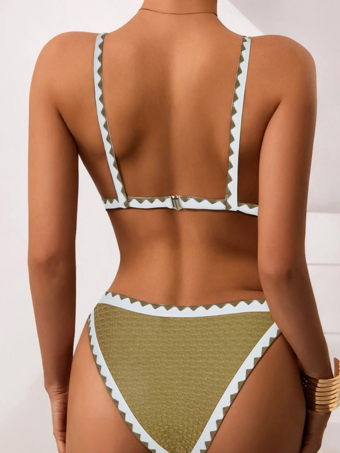 92g Weight Sexy Feel Of Sensation Briefs Panties Style Polyester Fabric Type 2 Pieces Set Quantity Swimming Pool, Beach Occasion Serrated Pattern Women's Gender Women's Serrated 2 Pieces Set Bikinis Swimwear 36
