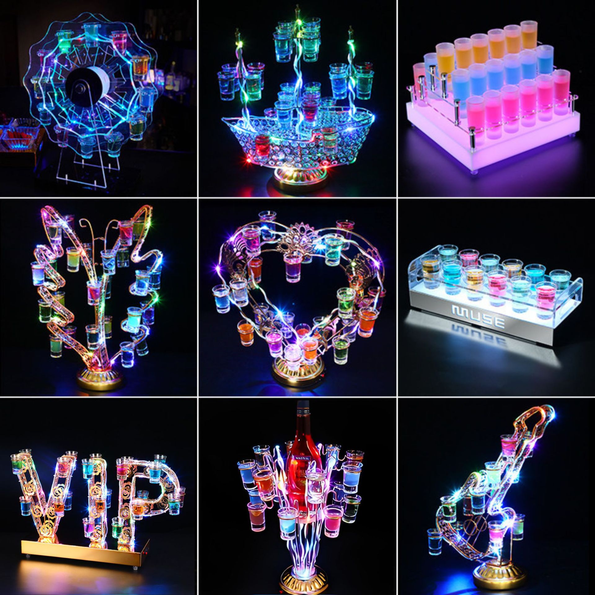 Estante para botellas de vino con iluminación LED, soporte para vasos de chupito, utensilios para beber en KTV, soporte para vasos de chupito, estante creativo y colorido para cócteles image 3