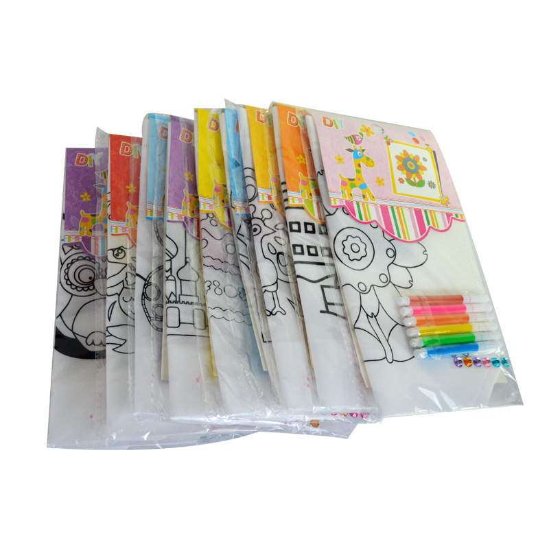 Bolso de graffiti de pintura de bricolaje hecho a mano para niños, regalo de jardín de infantes, dibujo de tela no tejida de dibujos animados, bolsa de tela de mano para colorear