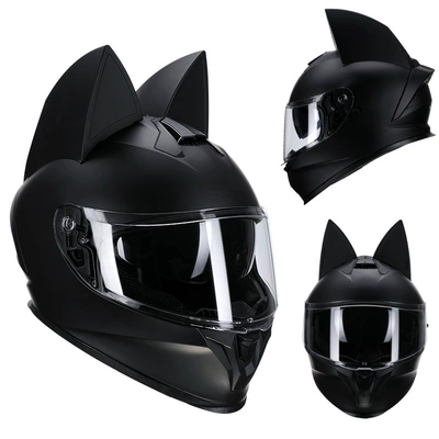 Ear Electric Motorcycle Helmet, Travel: Motosiklet kaskı (dəbilqə) - matt-black-cat-clear-lenses-s50-53cm