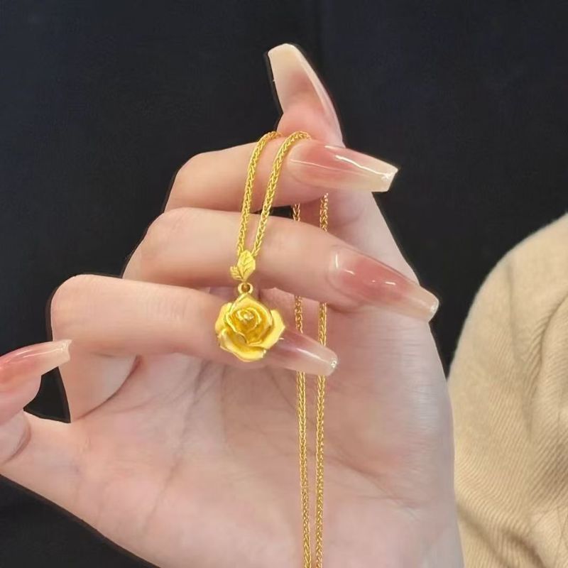 直播引流仿越南沙金镂空福袋吊坠项链精美时尚花开富贵花朵项链女|undefined