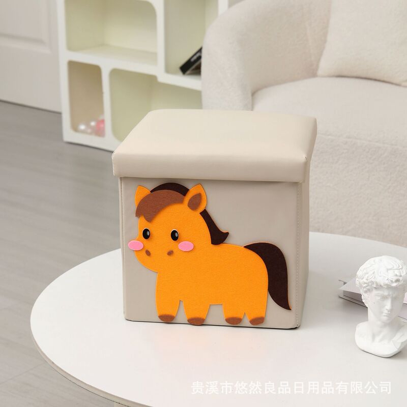 新しいパッチ刺繍収納スツール、蓋付き大型収納ボックス、小型スツール、折りたたみ式靴交換スツール、収納ボックス、防塵収納|undefined