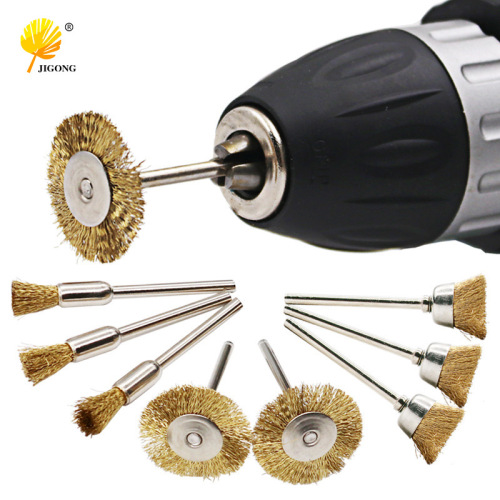 Copper wire brush, bowl-shaped grinding head, electric grinding, cleaning, rust removal, burr polishing, 3mm handle T-shaped wheel, various models
