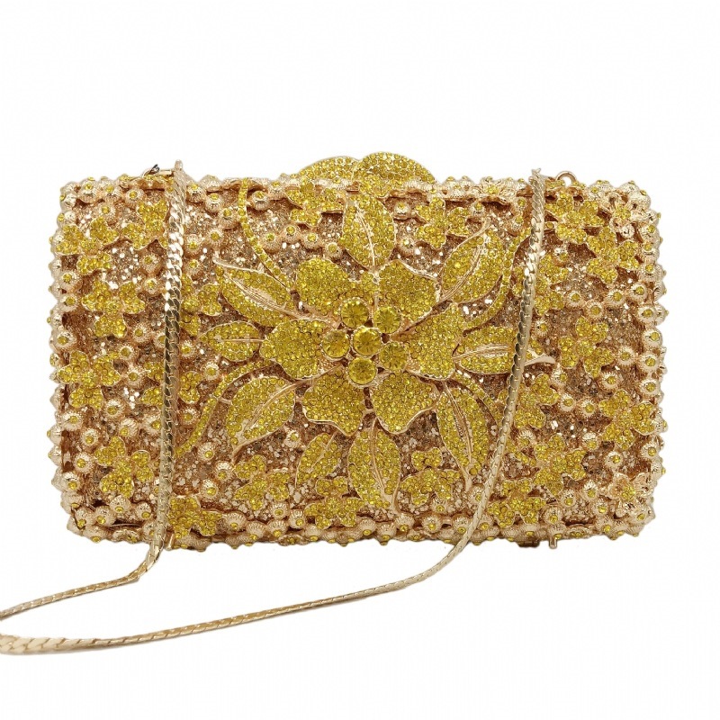 Fuente transfronteriza de diamantes bolsas de cena de diamantes metálicas huecas bolsas de mano de reunión anual vestido bolsas de noche bolsas duras