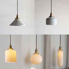 日式復古黃銅吊燈北歐簡約餐廳吧檯書房創意臥室床頭百褶陶瓷吊燈