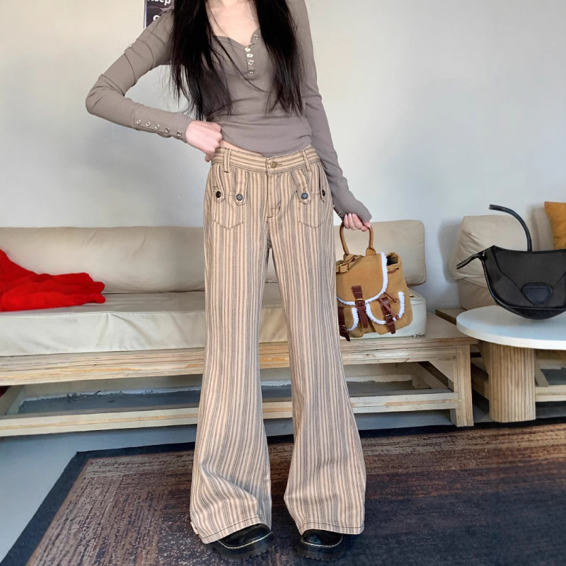 Spring 2025 plus size Washed Low Waist Micro-flared Jeans Women's Spice Girls Loose Slimming Wide Leg Pants Trendy