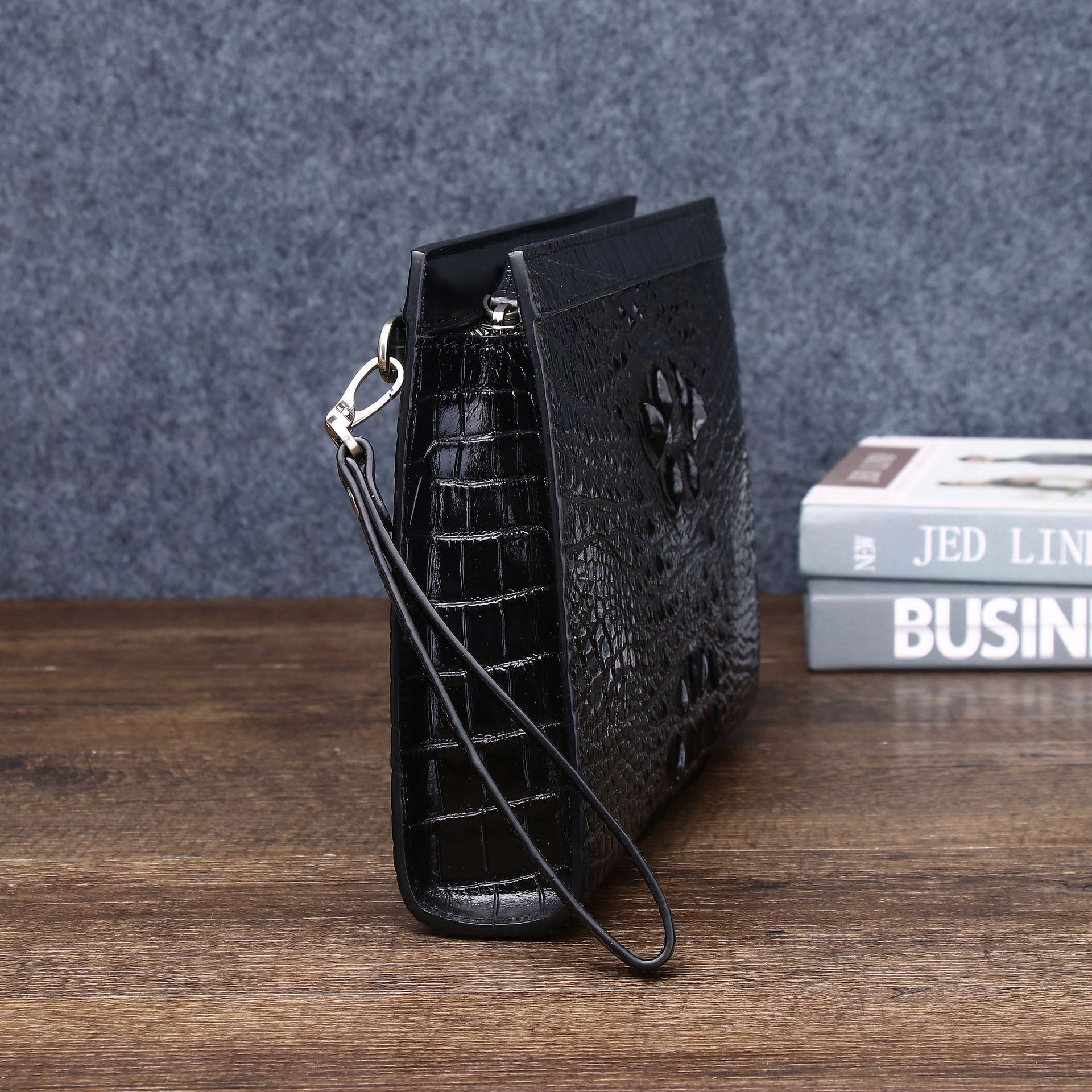 Túi clutch nam da PU vân cá sấu phong bì thời trang