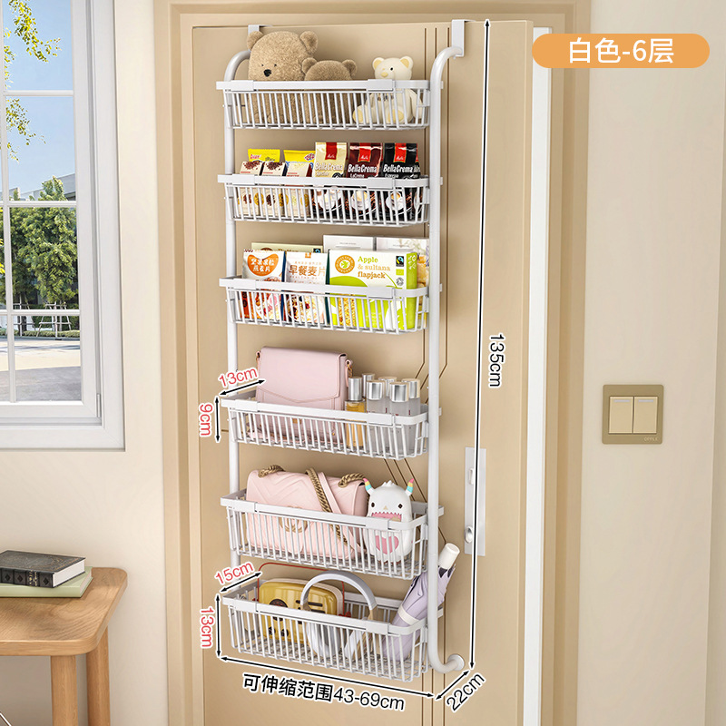 穴を開けないドアの後ろの円管の大きさはかごの棚の多層の収納棚の浴室のドアの後ろの棚の多機能を掛けて整理します。