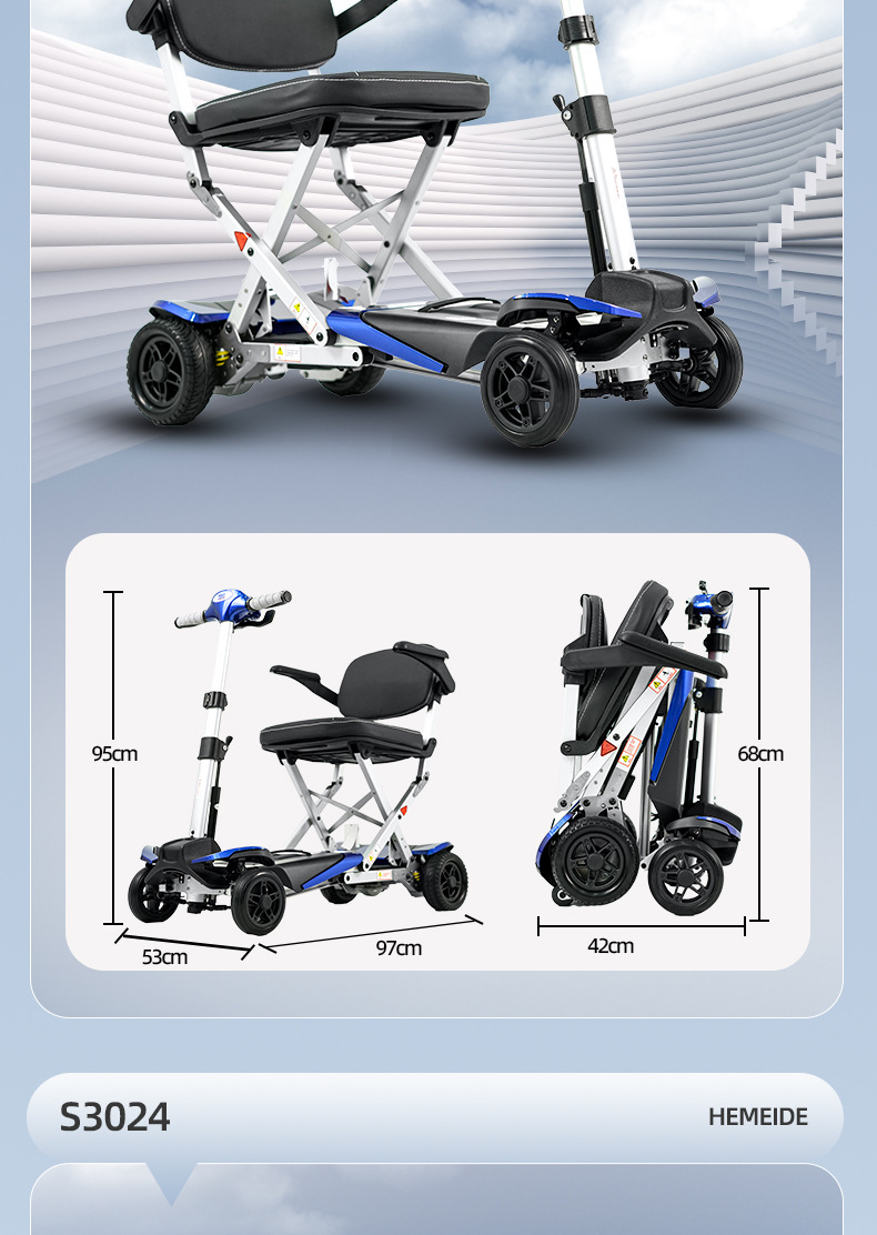 Cross-Border Mobility Scooter for the Elderly and Disabled, Four-Wheel Electric Scooter, Foldable Small Lithium Battery Scooter