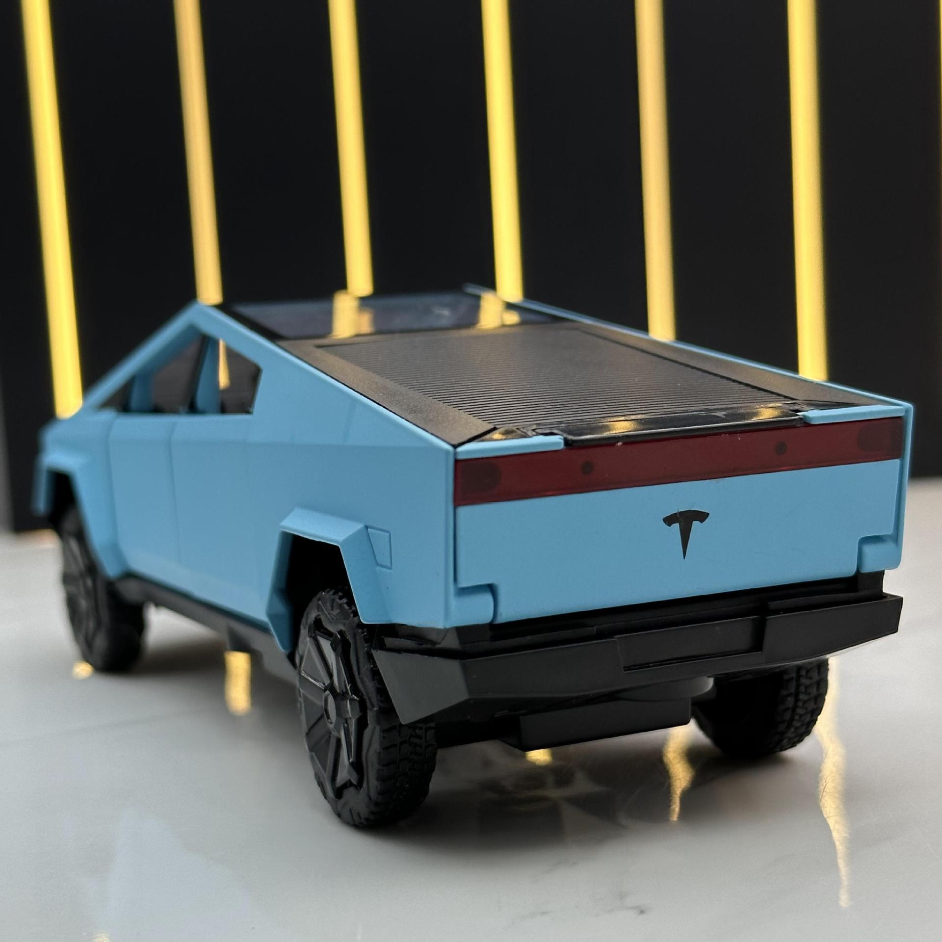 Nuevo modelo de coche de aleación Haodi 1: 32 Tesla pickup Tire hacia atrás 4 Puerta Abierta Luz de sonido modelo de coche de juguete adornos