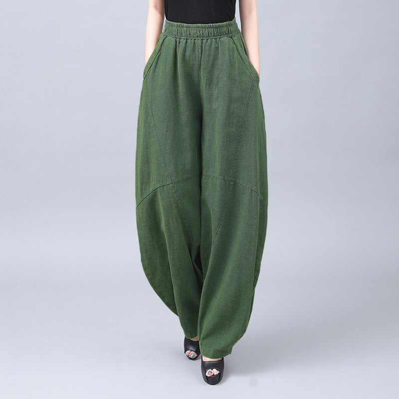Plus-Size Loose Cotton-Linen Pants, New Spring/Summer Cotton Carrot Pants with Elastic Waist, Zen-Style Harem Pants for Women Plus-Size Loose Cotton-Linen Pants, New Spring/Summer Cotton Carrot Pants with Elastic Waist, Zen-Style Harem Pants for Women