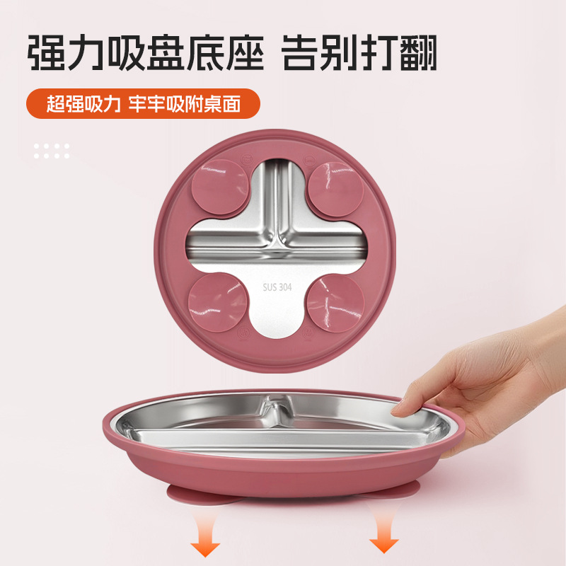 Amazon cubiertos infantiles de acero inoxidable para bebés comidas 304 cubiertos de acero inoxidable platos de silicona tipo ventosa