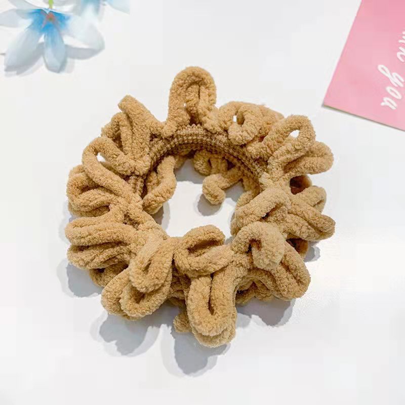 Japonés y coreano Otoño e Invierno felpa intestino grande banda de pelo hembra plisada barba borde cuerda de pelo oso pegatina fregona banda de goma Cola de caballo cabeza de bola