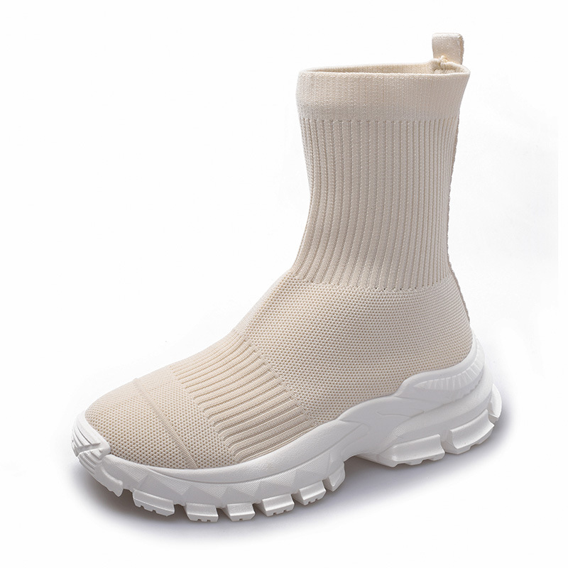 Wiosenne nowe dzianinowe krótkie buty z grubej podeszwy, uniwersalne, elastyczne skarpetki, buty sportowe z grubej podeszwy, dzianinowe, codzienne buty damskie_voghion.com