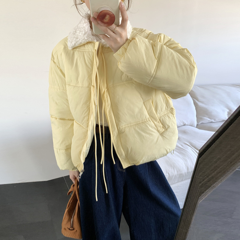 2025冬季羊羔毛棉服女韩版加厚时尚百搭羽绒棉服系带学生棉袄外套|undefined