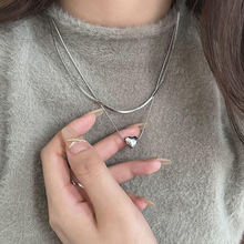 双层叠戴钛钢爱心蛇骨项链女2025秋冬时尚日韩风毛衣链百搭不褪色