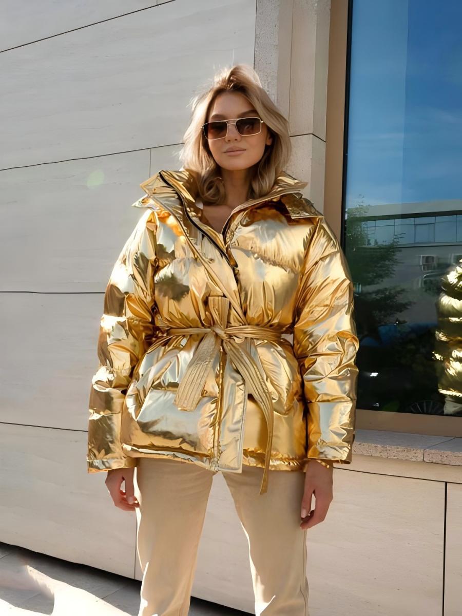 Chaqueta de algodón con capucha transfronteriza Chaqueta de pan brillante al aire libre deportiva para mujer Chaqueta de algodón casual de otoño e invierno europea y americana image 1