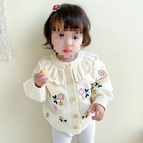 Girls 'top sweater baby coat spring and autumn baby knitted velvet cardigan foreign style new baby collar cute model