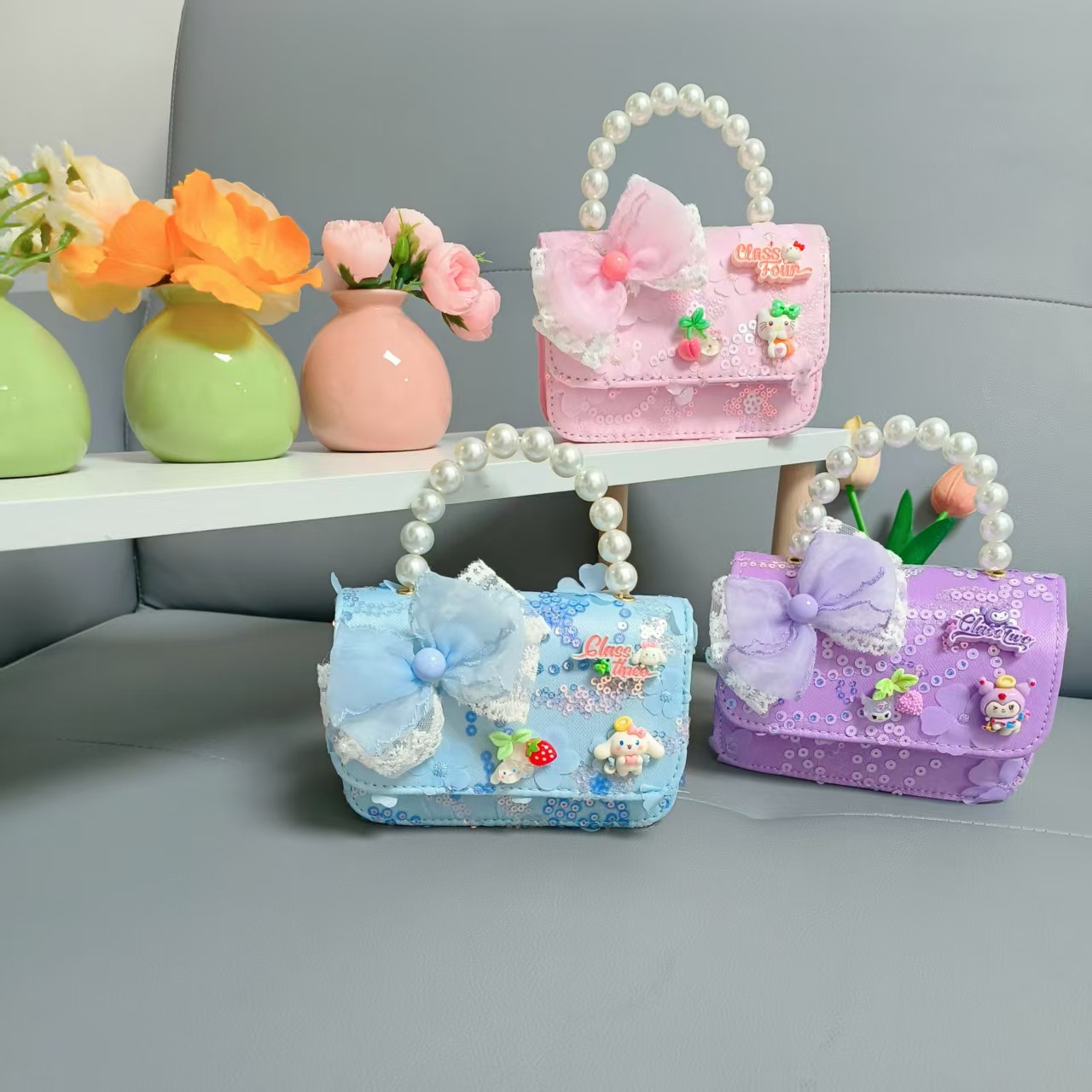 Niños perlas bolsos portátiles de princesa arco de mariposa Kullomi cadenas bolsos de Año Nuevo de chicas pequeñas bolsas de mochila de viento fragante