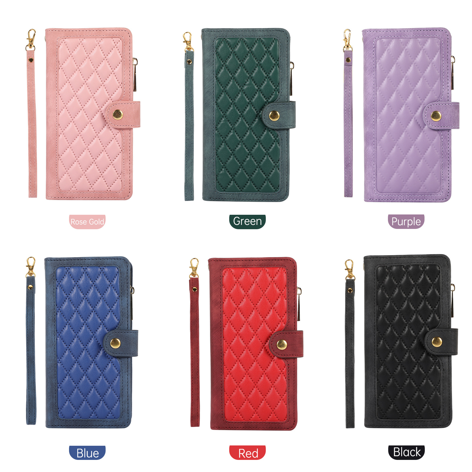 Suitable for iPhone 15 PRO color blocking multi zipper, small fragrant breeze, Apple 14 wallet card insertion flap_voghion.com