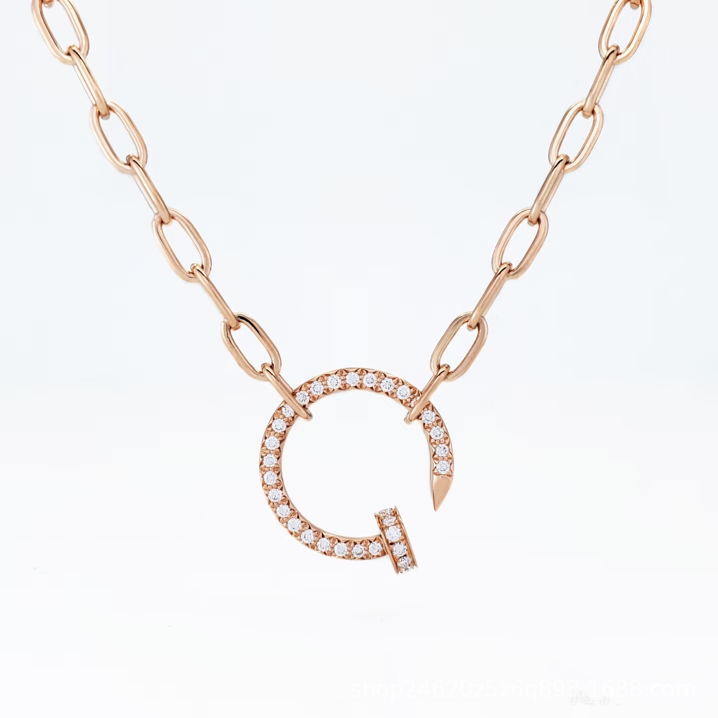 Golden necklace, pink gold, diamond encrusted