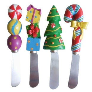Christmas candy design resin handle stainless steel butter knife baking scraper stainless steel resin butter knife