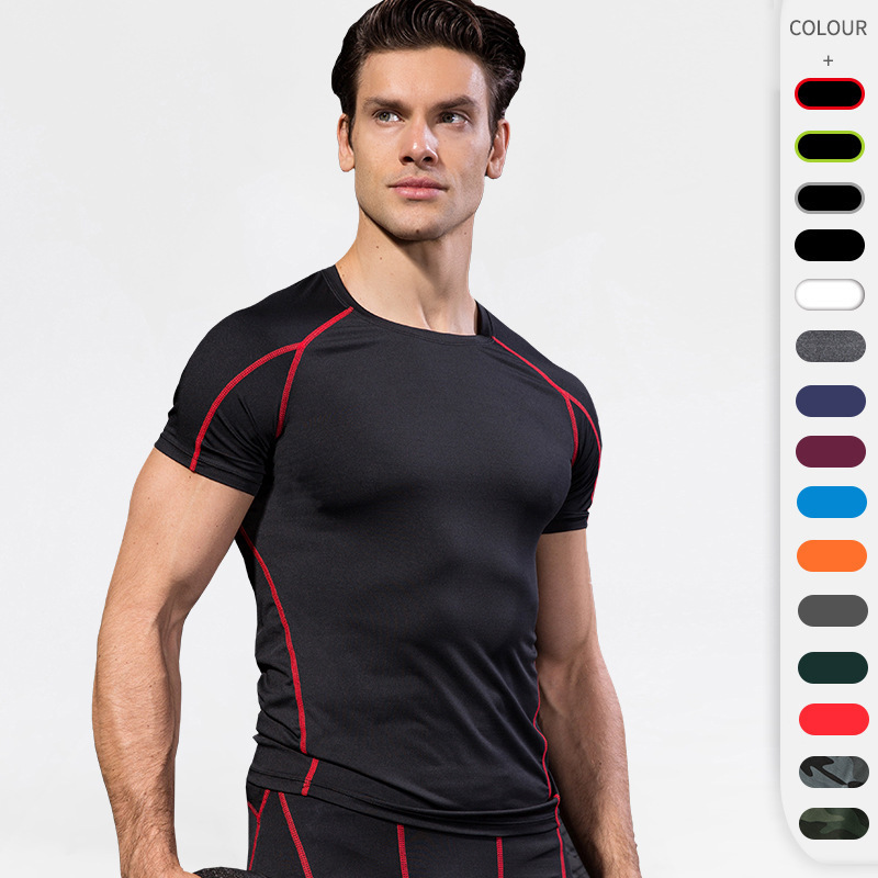 Men's Pro Tight-Fitting Short-Sleeved Fitness Running Training Clothing Elastic Quick-Drying Short-Sleeved T-Shirt Clothing 1053
